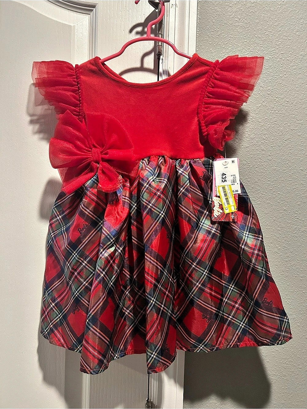 NWT Barbie Plaid Ruffle Sleeve Dress Girls 3T